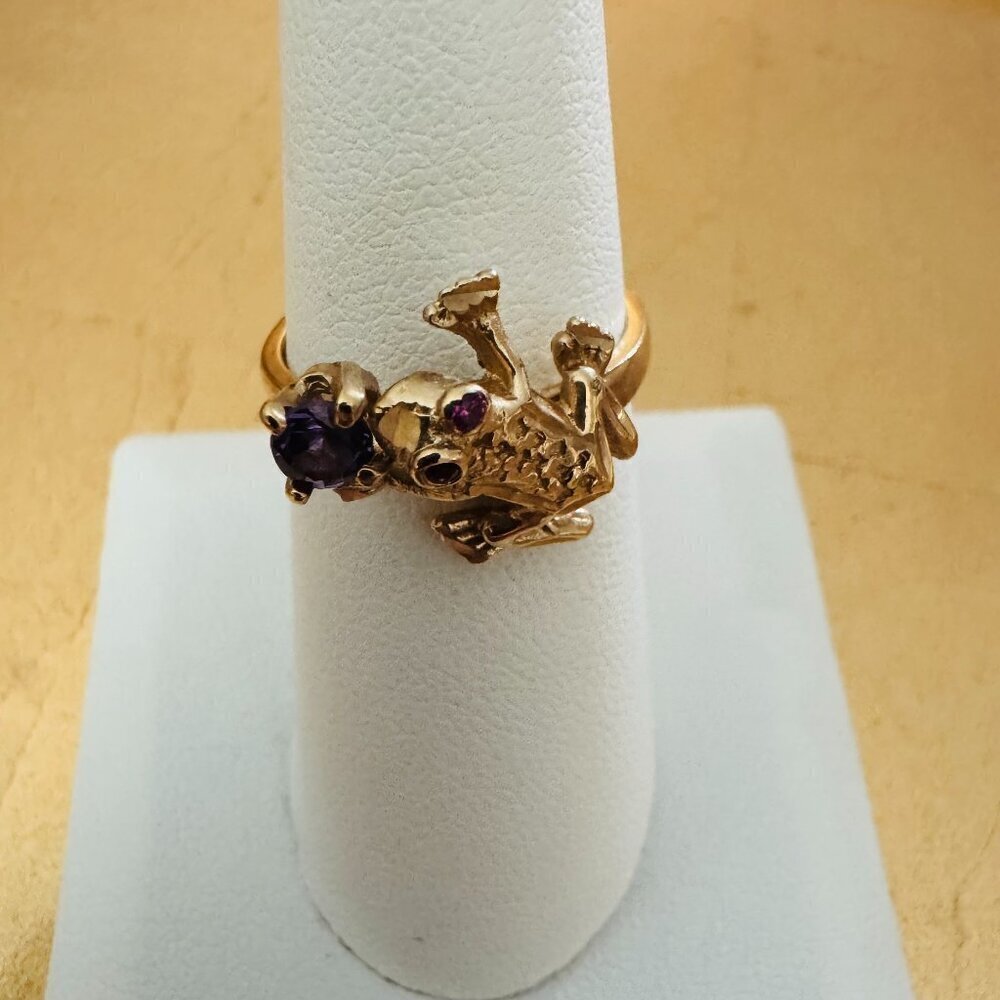 14K Yellow Gold Vintage Frog Ring Novelty Statement size 7
